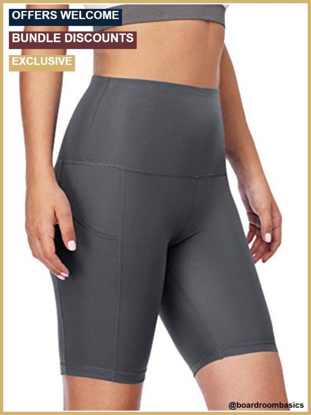 High Waist Spandex Biker Shorts with Side Pockets for Yoga Running - Picture 2 of 5